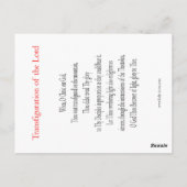 Transfiguratie van de Lord Prayer Card Briefkaart (Achterkant)