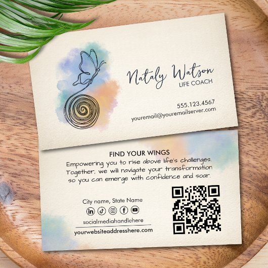 Transformation Line Art Butterfly Life Coach Visitekaartje