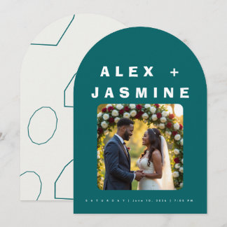 Transformative Teal Modern Arched Wedding  Kaart