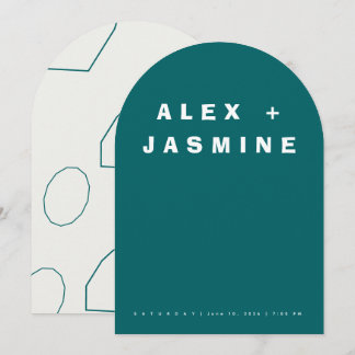 Transformative Teal Modern Arched Wedding  Kaart