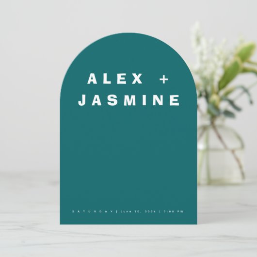 Transformative Teal Modern Arched Wedding  Kaart (Staand voorkant)