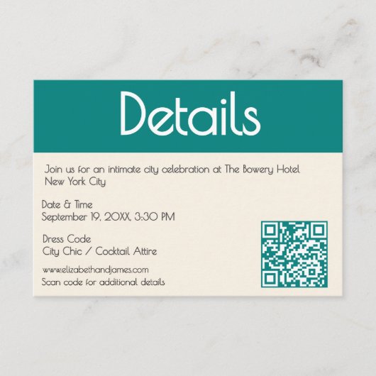 Transformative Teal Modern  Contemporary Wedding Informatiekaartje (Voorkant)