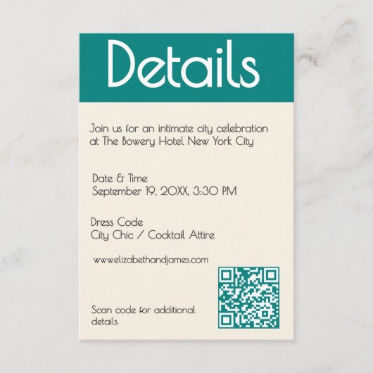 Transformative Teal Modern  Contemporary Wedding Informatiekaartje (Voorkant)