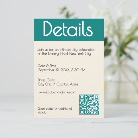 Transformative Teal Modern  Contemporary Wedding Informatiekaartje (Staand voorkant)
