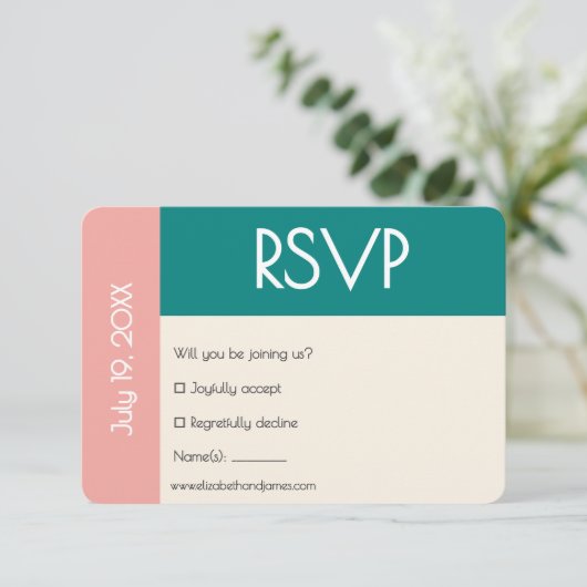 Transformative Teal Modern  Contemporary Wedding RSVP Kaartje (Staand voorkant)