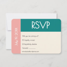 Transformative Teal Modern  Contemporary Wedding RSVP Kaartje
