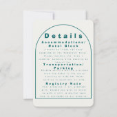 Transformative Teal Modern Craft Wedding Details Kaart (Voorkant)
