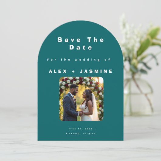 Transformative Teal Modern Save The Date Kaart (Staand voorkant)