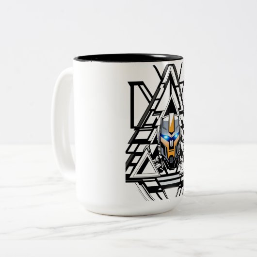 Transformatorrobotgezicht in een driehoek Mokken (Voorkant links)