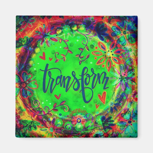 Transformeer  bloemengroene trendy inspirerend magneet (Voorkant)