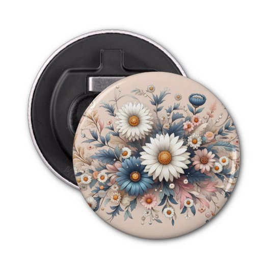 Transformeer je ruimte met elegante madeliefjes bl button flesopener (Voorkant)