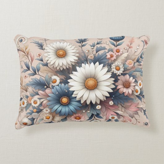 Transformeer uw ruimte met Elegant Daisy Floral Accent Kussen (Voorkant)
