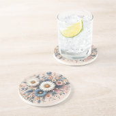 Transformeer uw ruimte met Elegant Daisy Floral Zandsteen Onderzetter (Zijkant)