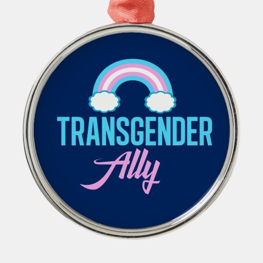 Transgender Ally Blue Pink White Rainbow-ondersteu Metalen Ornament (Voorkant)