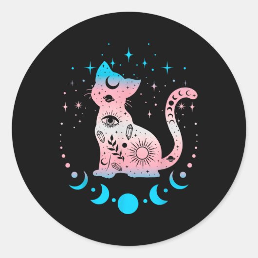 Transgender Cat Astrologie Hemelse LHBT Pride Tra Ronde Sticker (Voorkant)