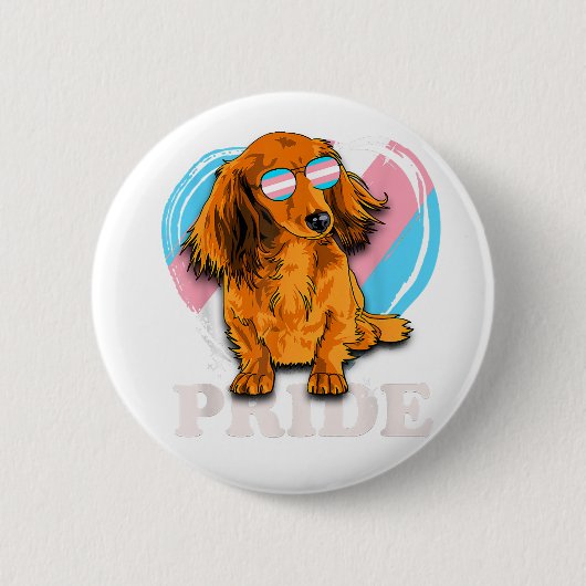 Transgender Dachshund Rainbow Heart Pride LGBT Hon Ronde Button 5,7 Cm (Voorkant)
