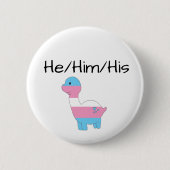 Transgender Dino He/Him/Zijn Ronde Button 5,7 Cm (Voorkant)