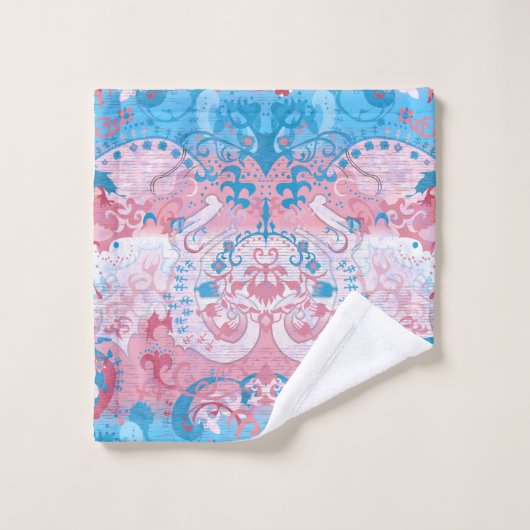 Transgender Dragon Damask - Trans Pride Flag Kleur Bad Handdoek (Wasdoekje)