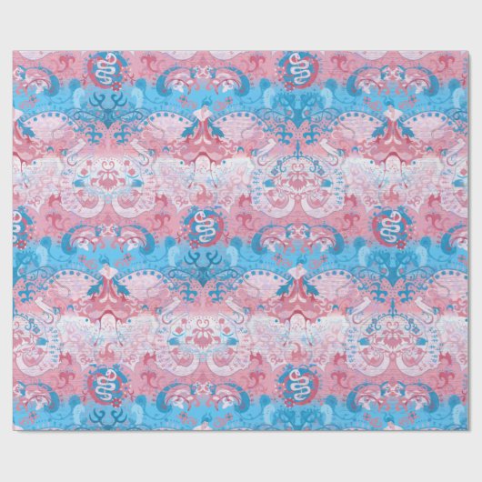 Transgender Dragon Damask - Trans Pride Flag Kleur Cadeaupapier (Vlak)