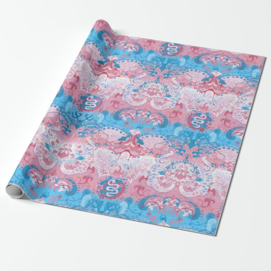 Transgender Dragon Damask - Trans Pride Flag Kleur Cadeaupapier (Uitgerold)