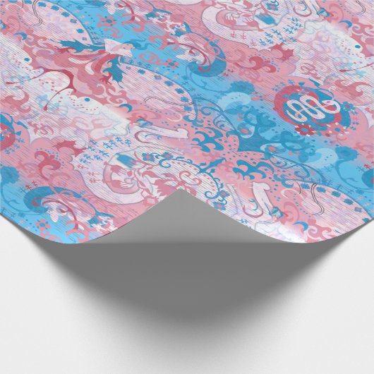 Transgender Dragon Damask - Trans Pride Flag Kleur Cadeaupapier (Hoek)