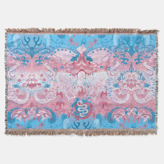 Transgender Dragon Damask - Trans Pride Flag Kleur Deken (Voorkant)