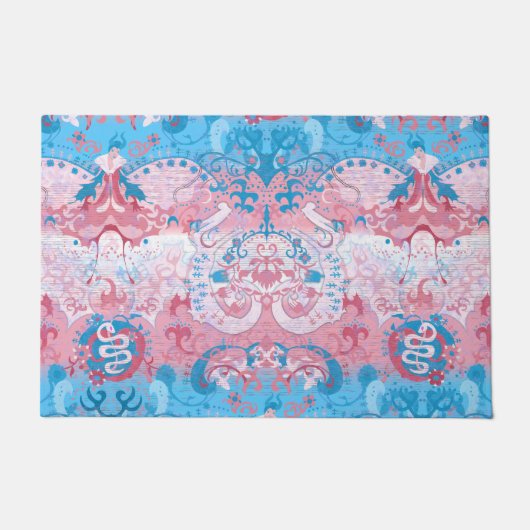 Transgender Dragon Damask - Trans Pride Flag Kleur Deurmat (Voorkant)