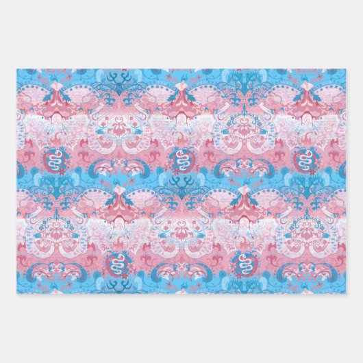 Transgender Dragon Damask - Trans Pride Flag Kleur Inpakpapier Vel (Voorkant 3)