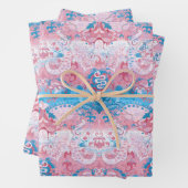 Transgender Dragon Damask - Trans Pride Flag Kleur Inpakpapier Vel (In situ)