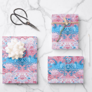 Transgender Dragon Damask - Trans Pride Flag Kleur Inpakpapier Vel