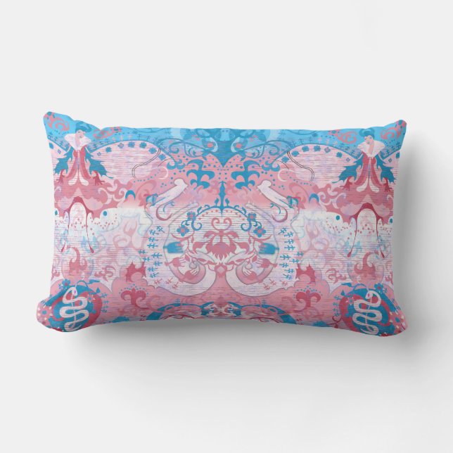 Transgender Dragon Damask - Trans Pride Flag Kleur Kussen (Voorkant)
