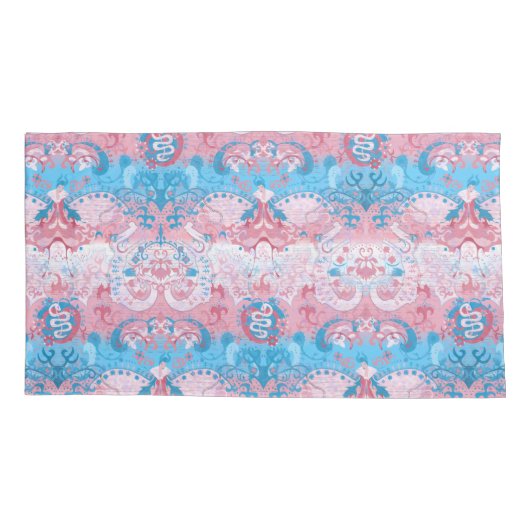 Transgender Dragon Damask - Trans Pride Flag Kleur Kussensloop (Achterkant)