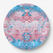 Transgender Dragon Damask - Trans Pride Flag Kleur Papieren Bordje (Voorkant)