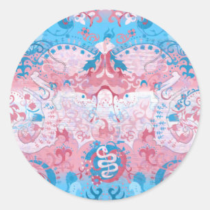 Transgender Dragon Damask - Trans Pride Flag Kleur Ronde Sticker