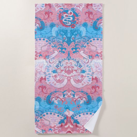 Transgender Dragon Damask - Trans Pride Flag Kleur Strandlaken (Voorkant)
