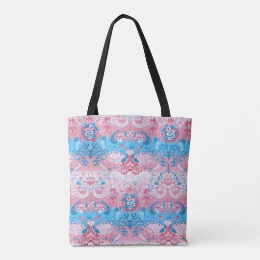 Transgender Dragon Damask - Trans Pride Flag Kleur Tote Bag (Achterkant)