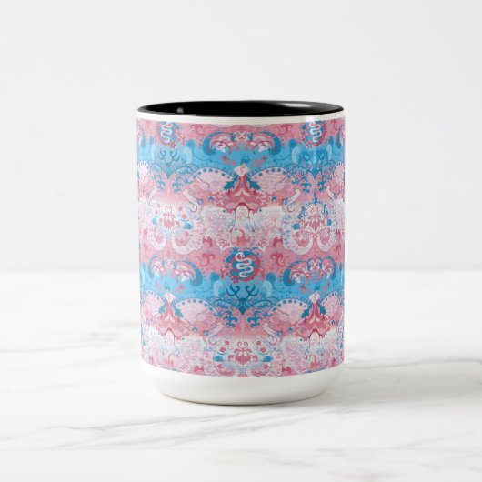 Transgender Dragon Damask - Trans Pride Flag Kleur Tweekleurige Koffiemok (Center)