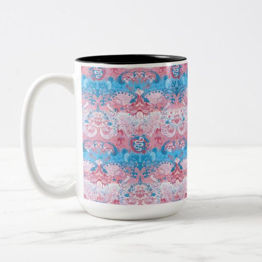 Transgender Dragon Damask - Trans Pride Flag Kleur Tweekleurige Koffiemok (Links)
