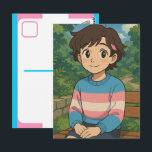 Transgender Flag Anime Person | LGBTQIA   Briefkaart<br><div class="desc">Cute anime transgender person in a trans sweater sitting outside on a bench. A sweet postcard to say hi and keep in touch with friends or family.</div>
