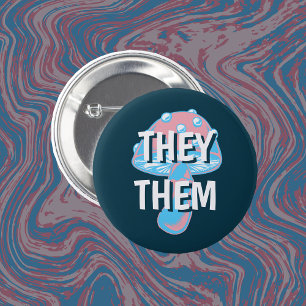 Transgender Flag Mushroom Pronouns Ronde Button 5,7 Cm