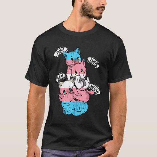 Transgender Flag They Their Them Meow  Cat  LGBT 1 T-shirt (Voorkant)