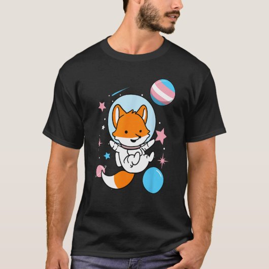 Transgender Fox in de ruimte Trans Pride T-shirt (Voorkant)