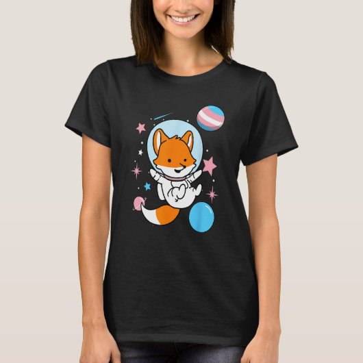 Transgender Fox in de ruimte Trans Pride T-shirt (Voorkant)