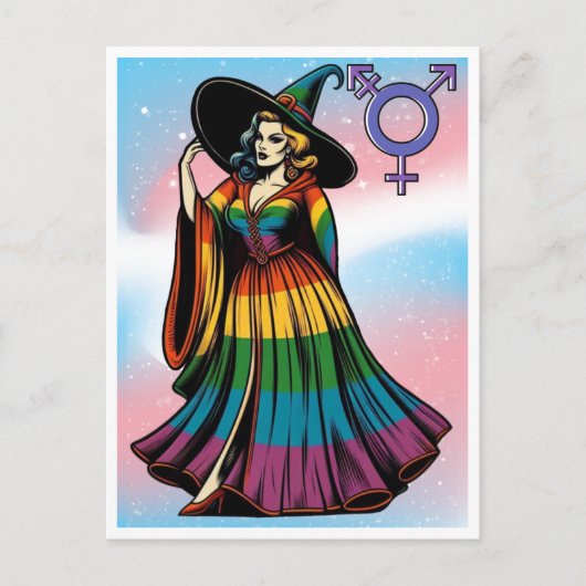 Transgender heks in regenboogvlag kleding briefkaart (Voorkant)