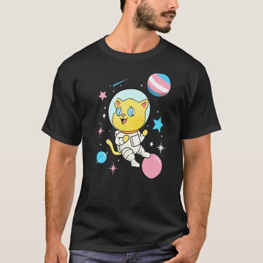 Transgender Kat In De Ruimte Trans Pride T-shirt (Voorkant)
