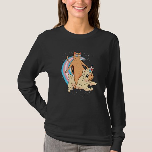 Transgender Kat Trans Pride Pug Transseksueel Vlag T-shirt (Voorkant)