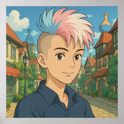 Transgender met Mohawk Anime Persoon | LGBTQIA+ Poster (Voorkant)