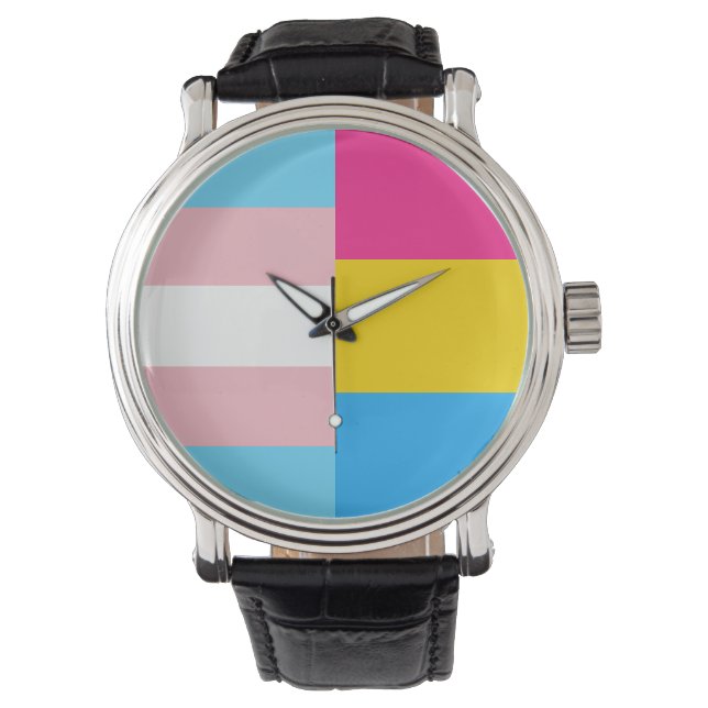 Transgender Panseksueel Dubbele Pride Vlag Horloge (Voorkant)