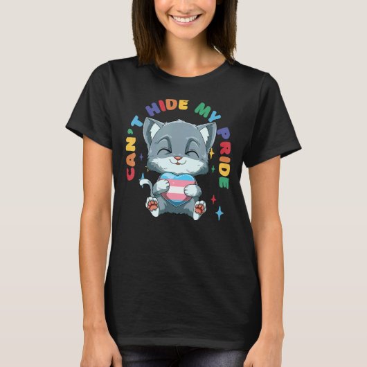 Transgender Pride Cat Cat Hugging Transgender Hear T-shirt (Voorkant)