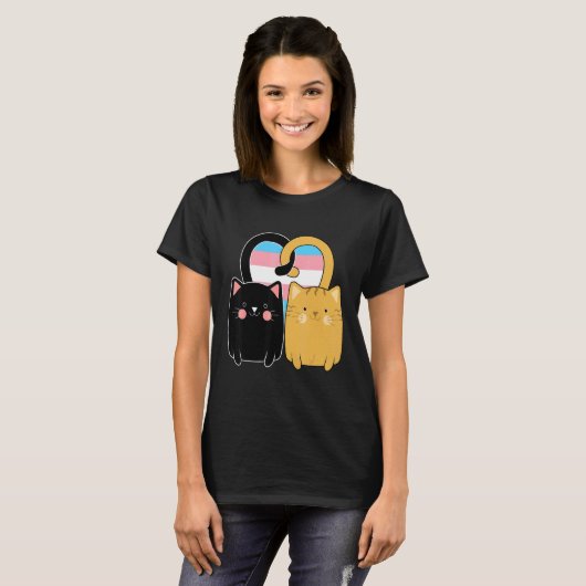 Transgender Pride Flag Cats Heart LGBT Trans T-shirt (Voorkant volledig)